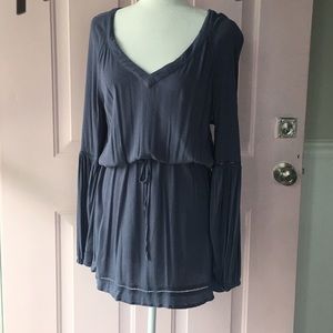 Steel blue balloon sleeved boho dress